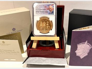 2023 CHARLES III CORONATION PROOF GOLD 5 POUND PF70 UCAM TOP POP!
