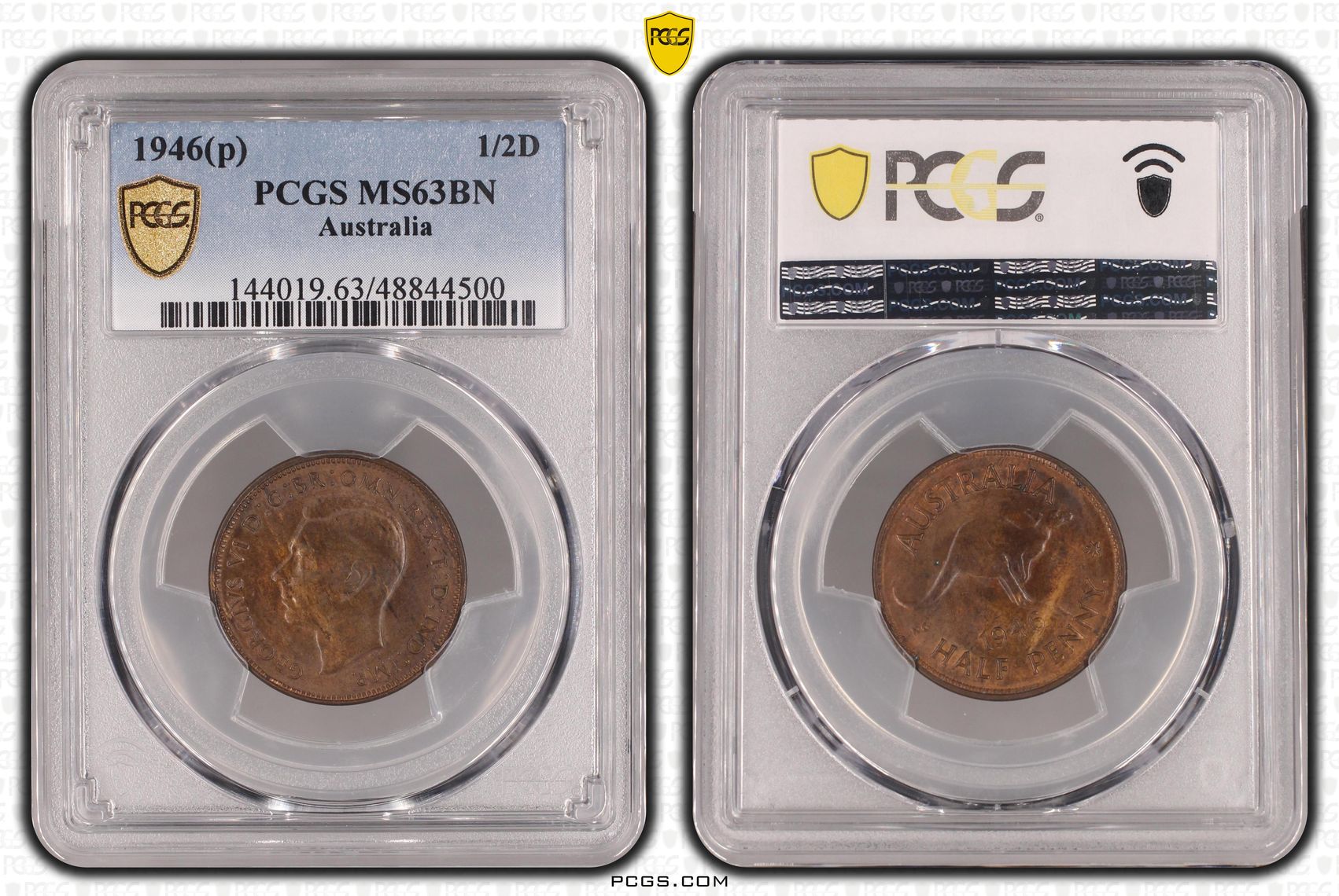 George VI, Halfpenny, 1946-Y., PCGS MS63BN
