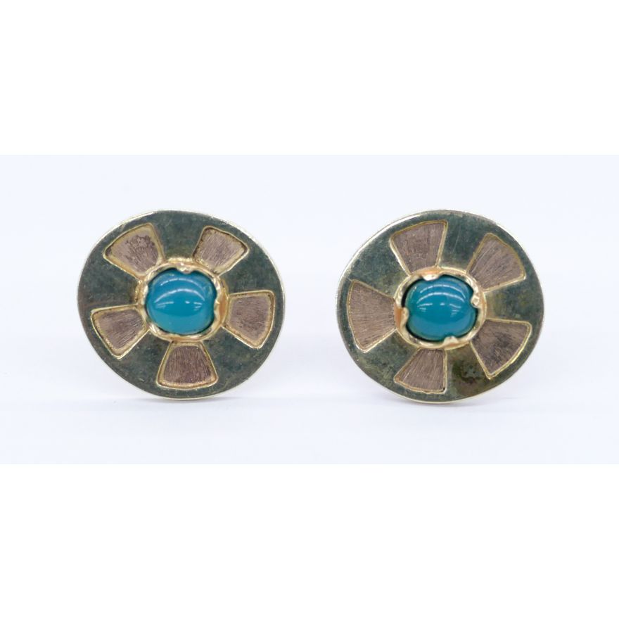 Pair Larry Delaney 14k Chrysoprase Designer Earrings