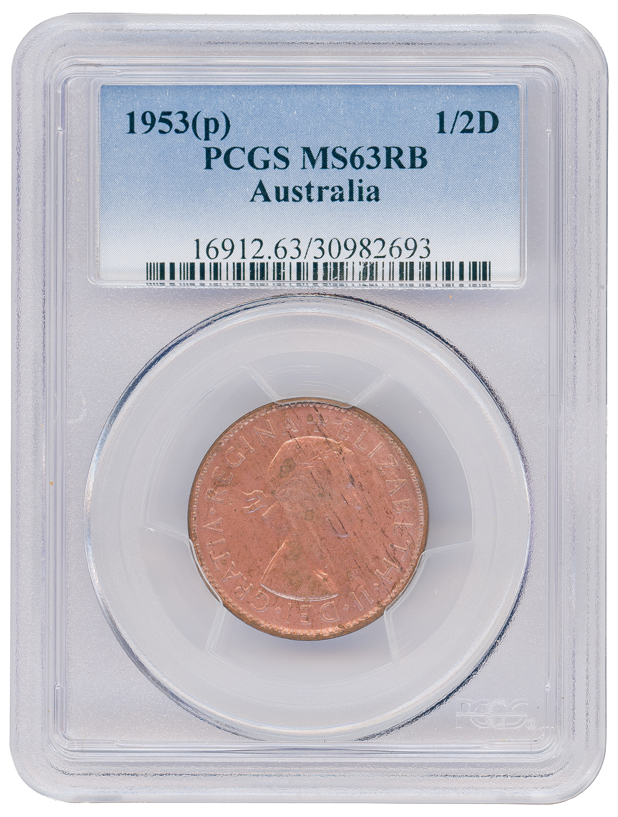 Halfpenny, 1953, PCGS MS63RB