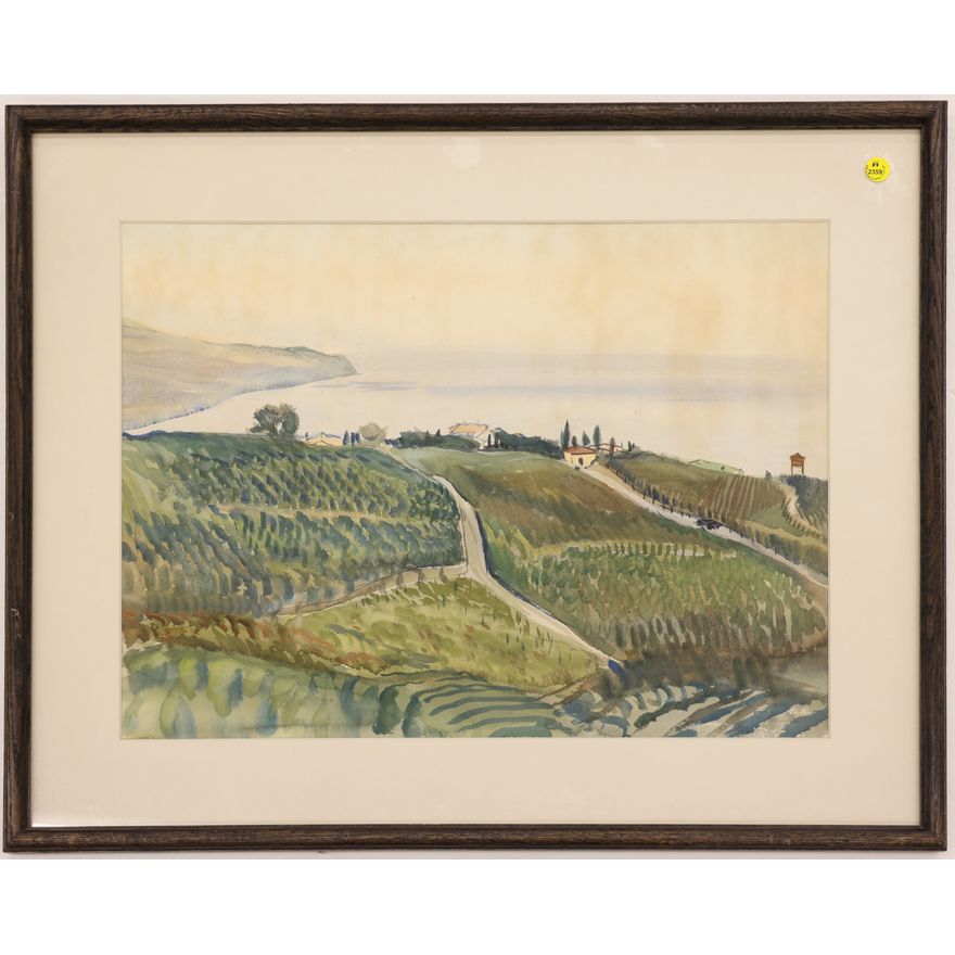 Echeyistov Georgii (Russian) ''Vinyard at Dusk'' 1937 Watercolor Framed