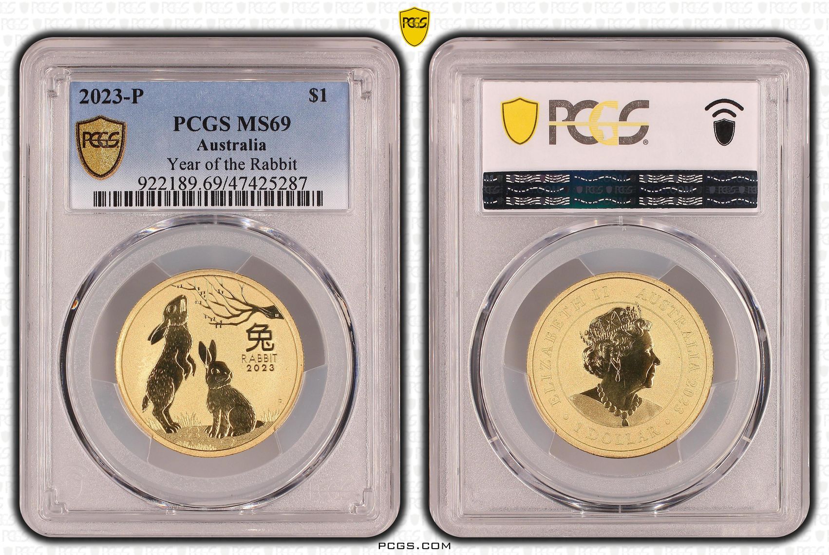 Elizabeth II, Year of the Rabbit, One Dollar, 2023-P, PCGS MS69