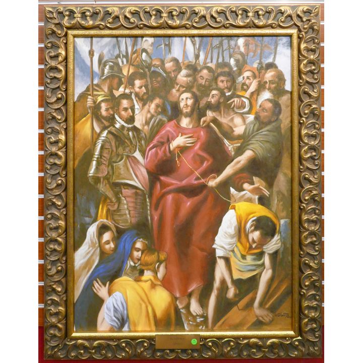 After Greco ''El Expolio'' Religious Oil by E. Santos Framed 48''x38''