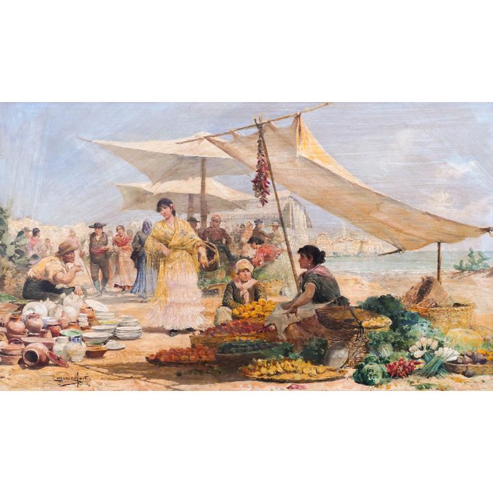Juan Gimenez Martin ''The Market Place'' Oil on Panel