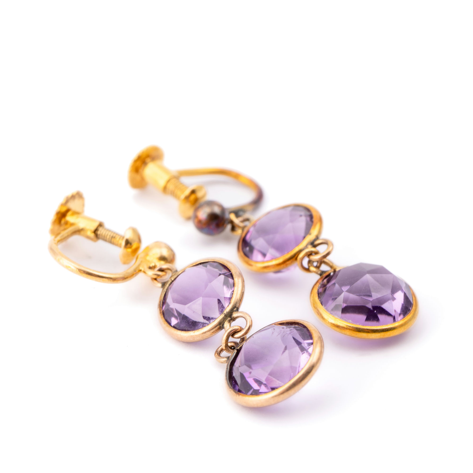 Amethyst Drop Earrings Screw Backs 16ct Gold,