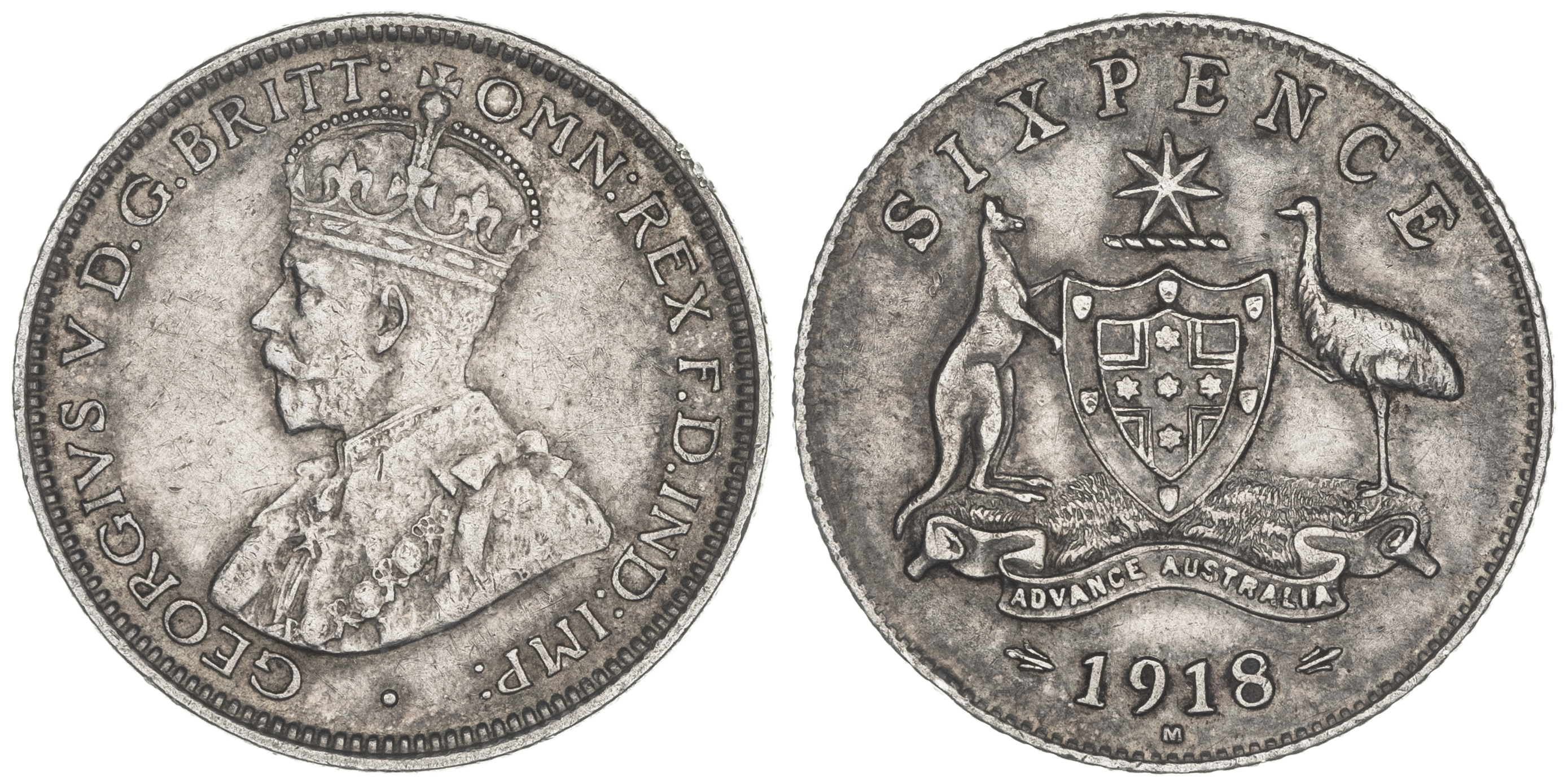 George V, Sixpence, 1918-M,