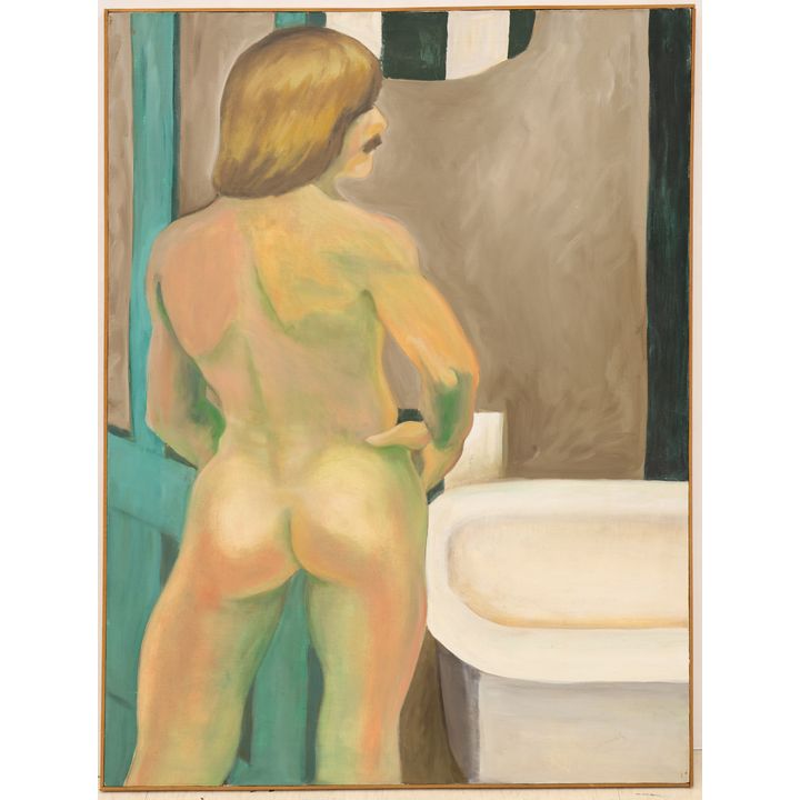 Judy Calcagno-Kirkendall ''Male Nude'' 1970's Oil on Canvas Framed 40''x30''
