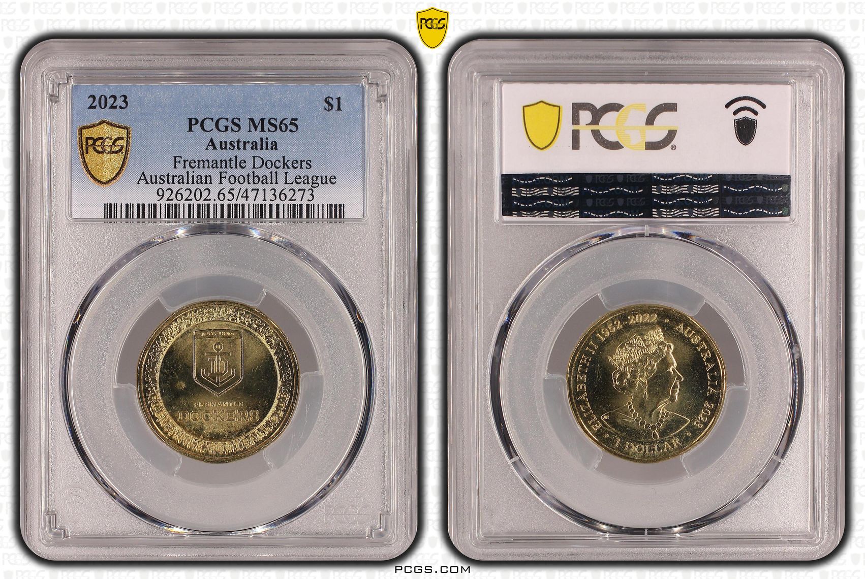 Elizabeth II, AFL- Fremantle Dockers , One Dollar, 2023, PCGS MS65