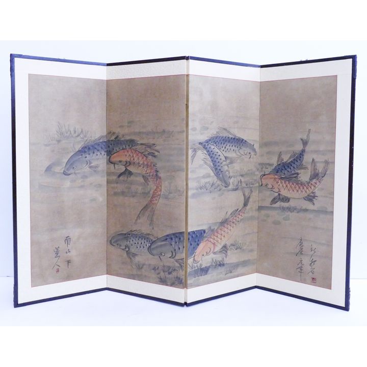 Korean Painted 4 Panel Screen- Koi Fish- 36x54''