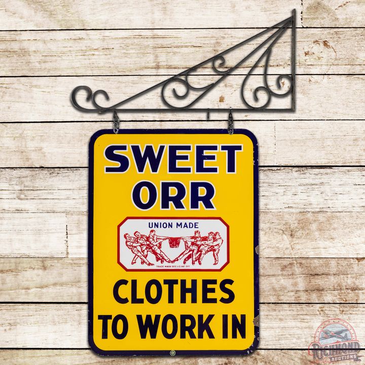 Sweet Orr "Clothes to Work In" DS Porcelain Sign w/ Bracket