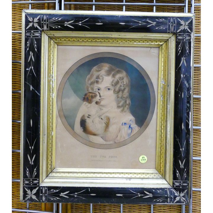 Antique Kellogg 'The Twas Pets' Lithograph Framed- 18x16''