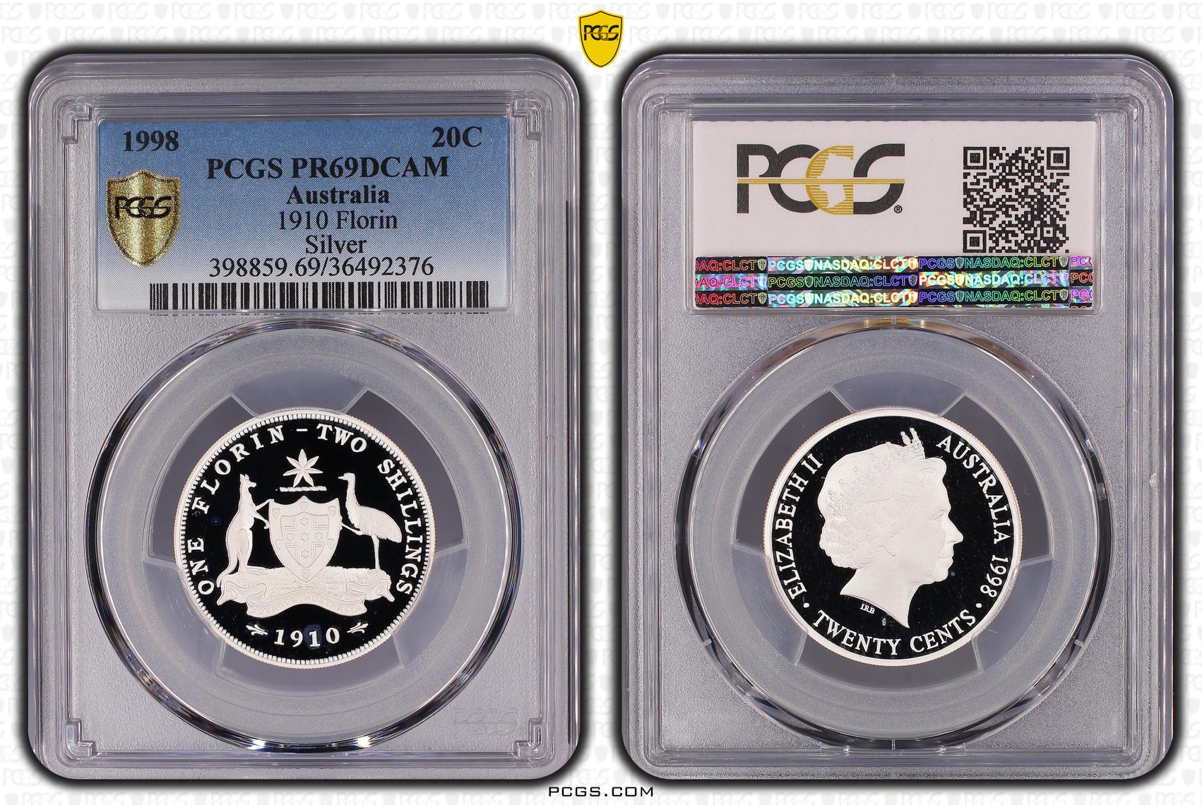 1910 Florin Silver, Twenty Cent, 1998, PCGS PR69DCAM