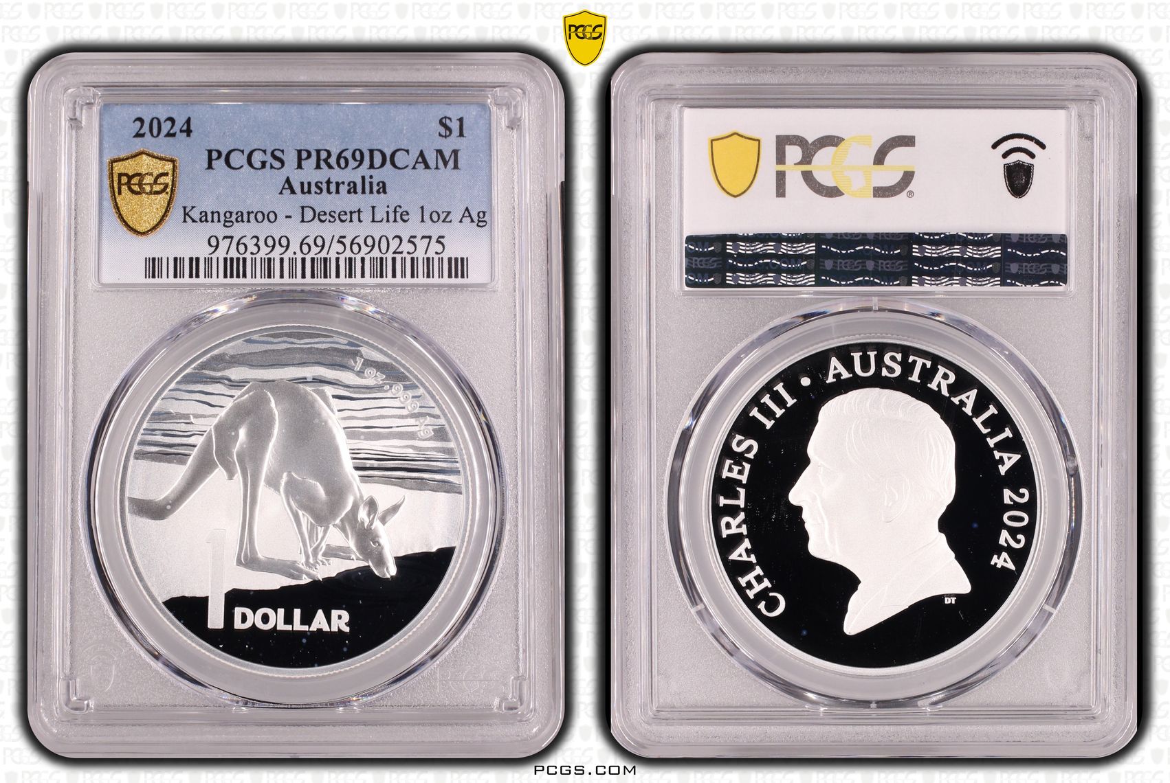 Kangaroo - Desert Life 1oz Ag, One Dollar, 2024, PCGS PR69DCAM