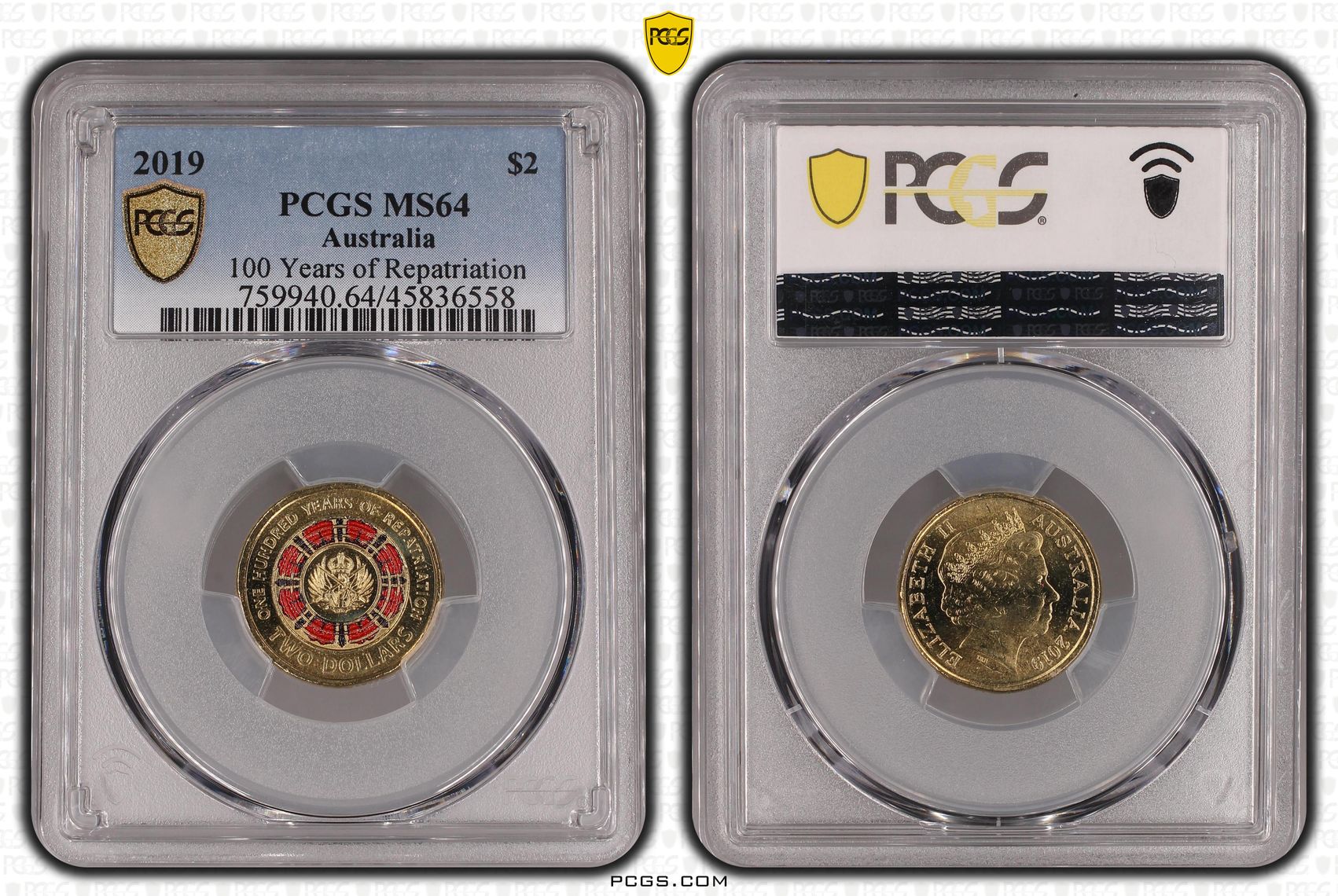 100 Years of Repatriation Colourised, Two Dollar, 2019, PCGS MS64