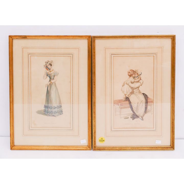 Pair Antique English Fashion Engravings Framed- 14x10'' each