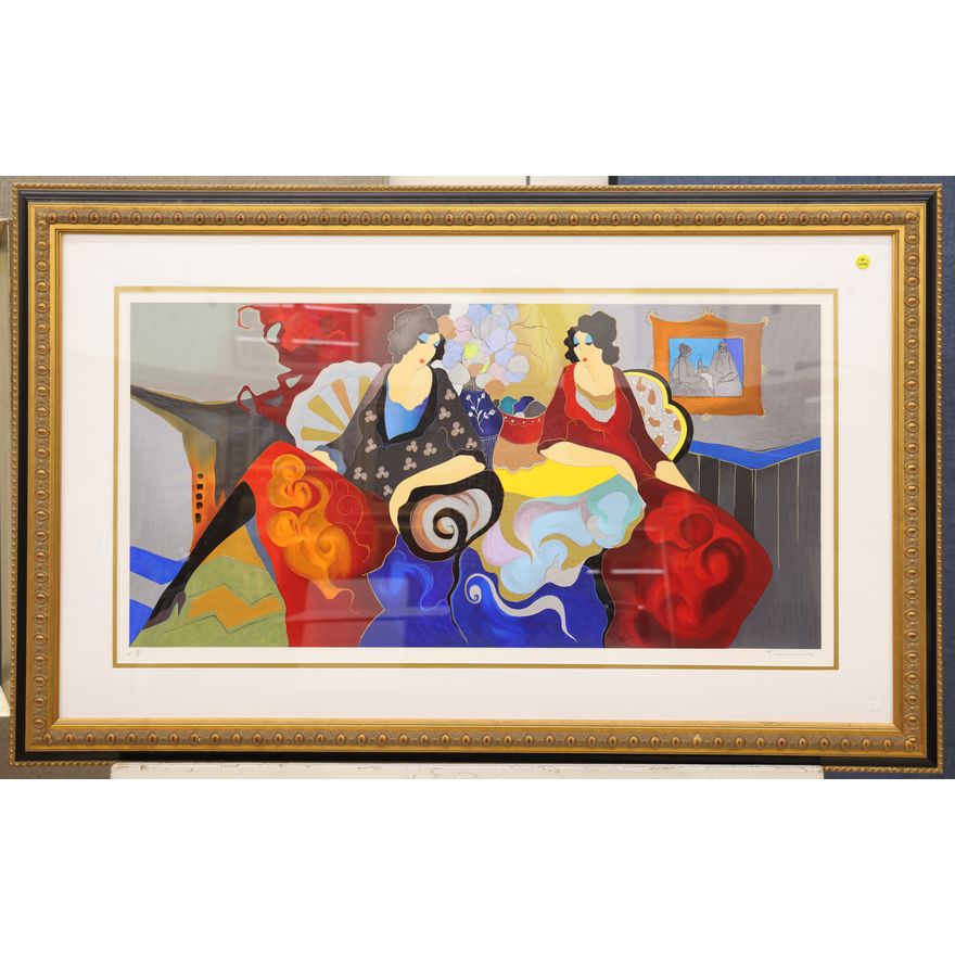 Itzchak Tarkay ''Private Chat II'' S/N Serigraph Gilt Framed 30''x48''