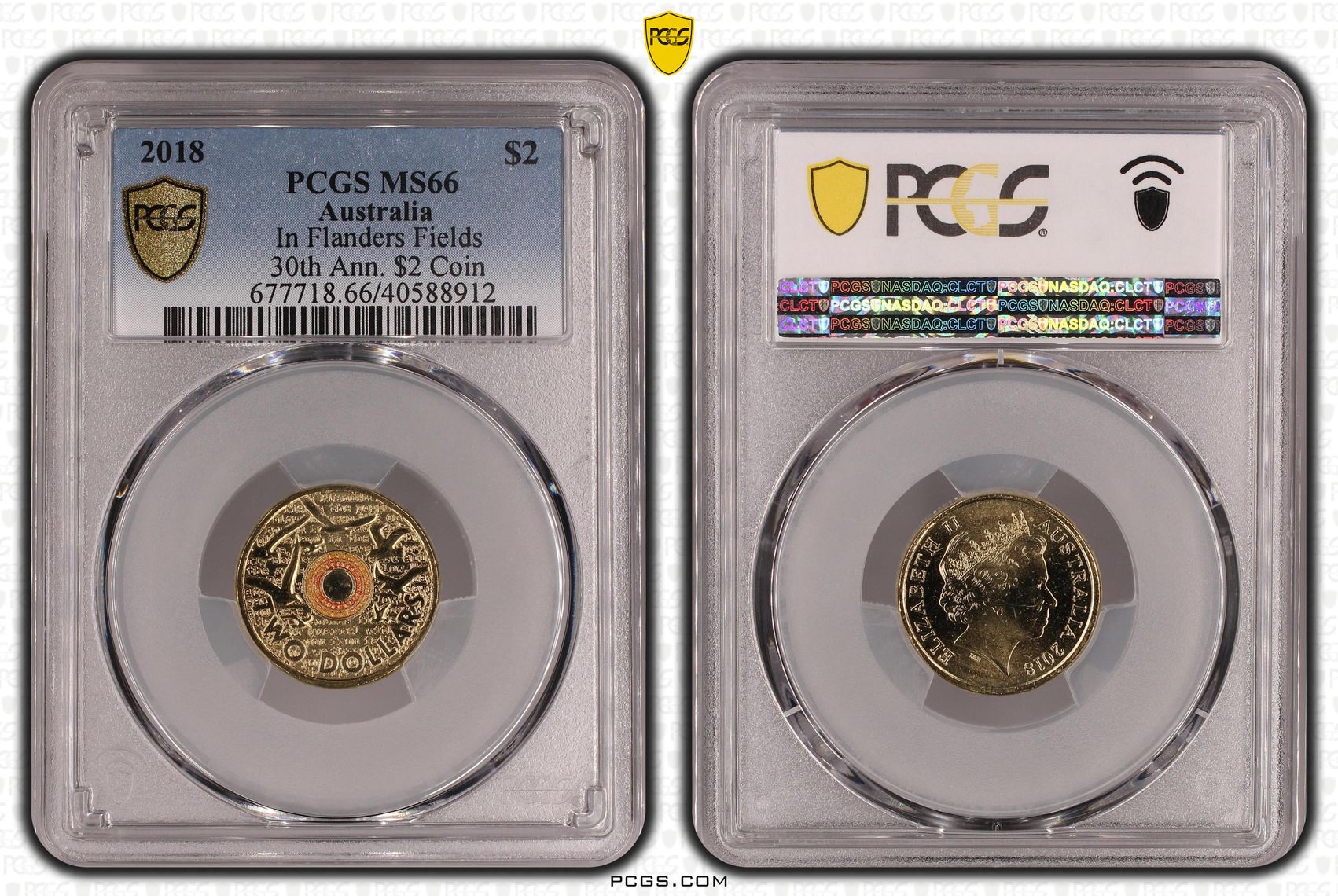 499 · In Flanders Fields Colourised 30th Ann. $2 Coin, Two Dollar, 2018, PCGS MS66