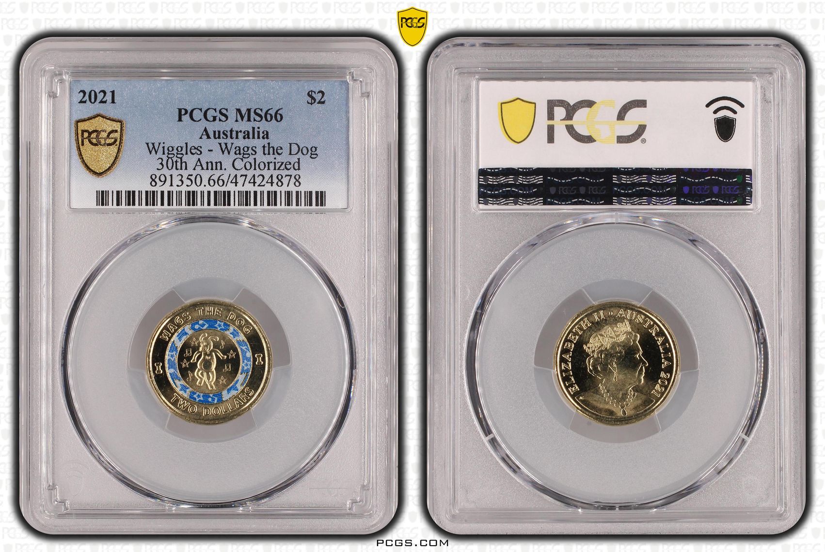 Elizabeth II, Wiggles - Wags the Dog , Two Dollar, 2021, PCGS MS66