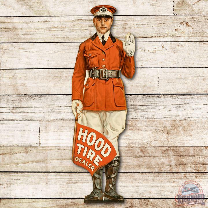 NOS 36" Hood Tire Dealer "Hood Man" Tin Lithograph Sign TAC 9