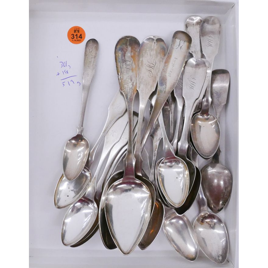 Box Antique American Coin Silver Spoons- 519g TW