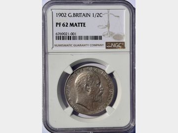 1902 EDWARD VII PROOF SILVER HALF CROWN PF62 MATTE