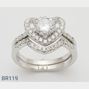 STERLING SILVER 'DOUBLE HEART' TWIN SET RING WITH CZ'S (SIZE M) - 51543/269