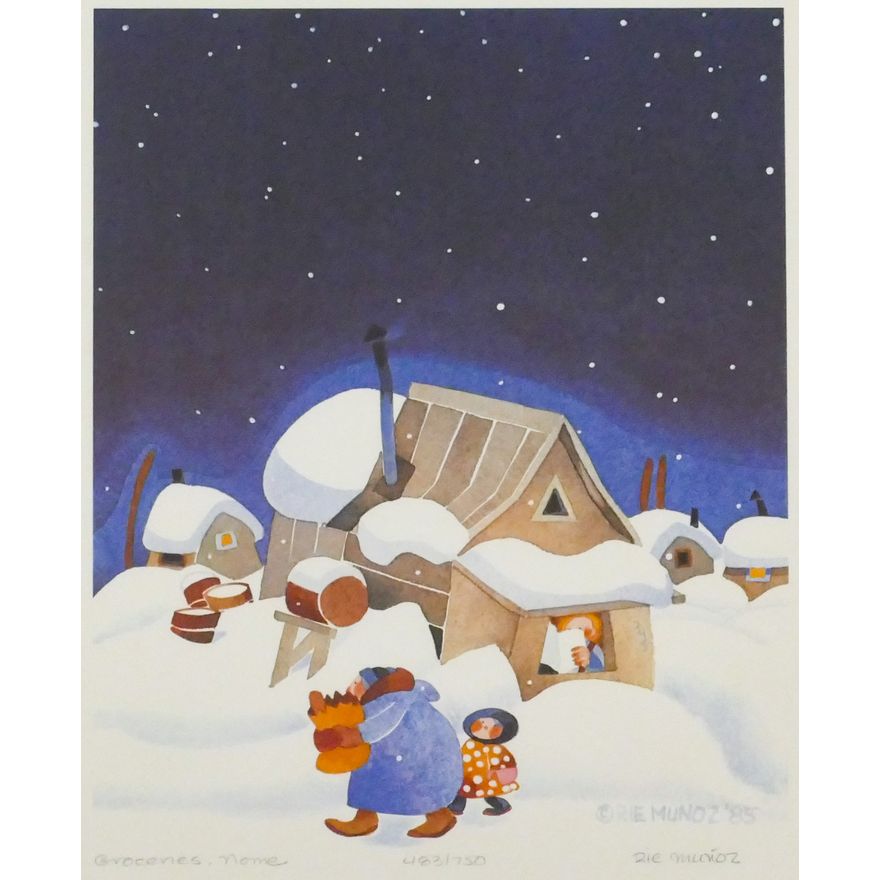 Rie Munoz "Groceries, Nome" 1985 Signed Print 14" x 11.5" Sheet.