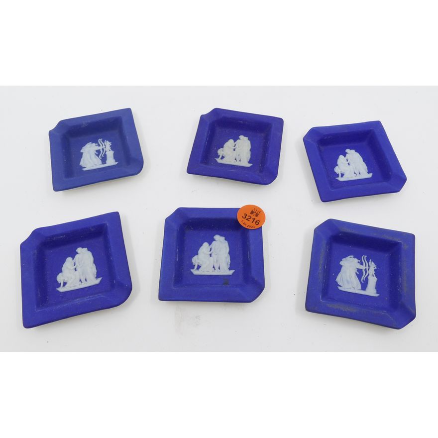 6pc Wedgwood Blue Jasperware Dipped Small Ashtrays- 2.5"
