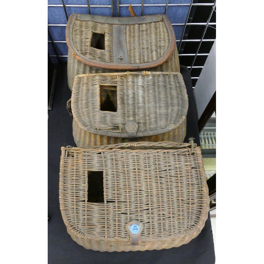 3pc Antique Wicker Fishing Creels 12'' Approx.