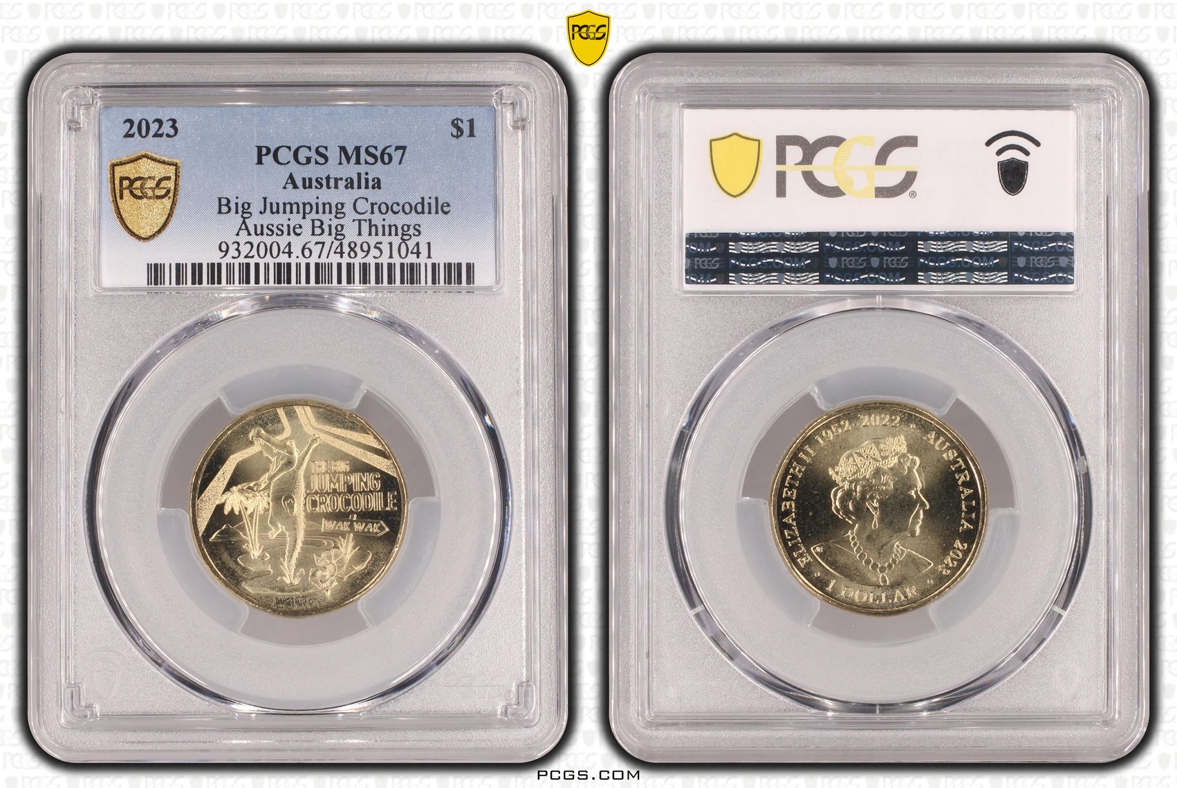 298 · Elizabeth II, Big Jumping Crocodile Aussie Big Things , One Dollar, 2023, PCGS MS67