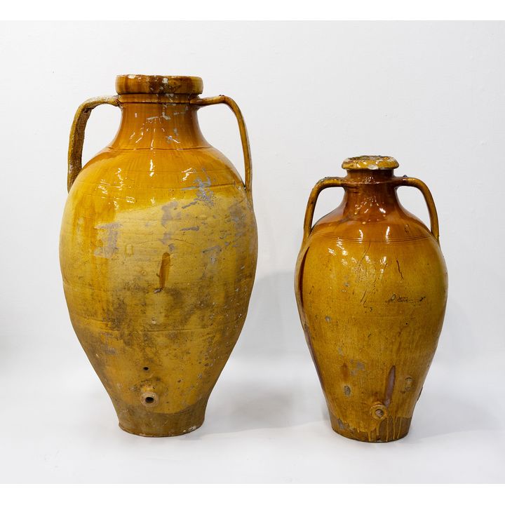 Two large Spanish oil pots
