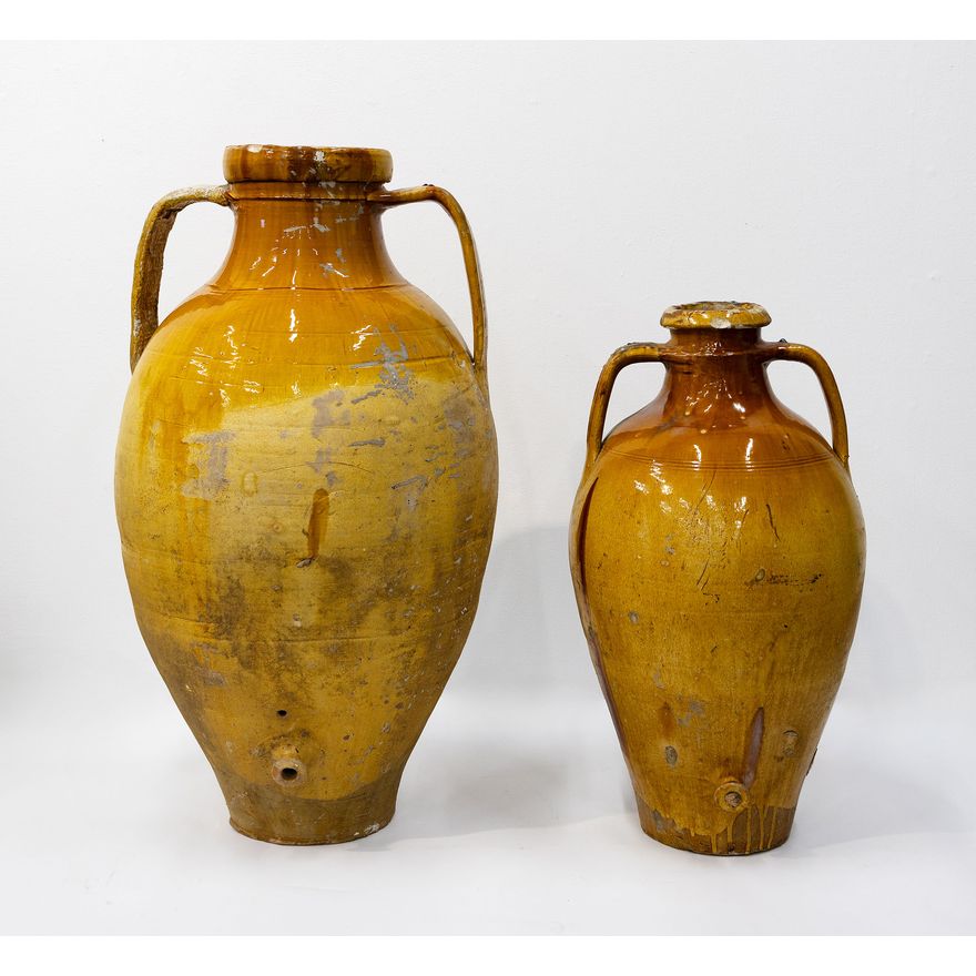 Two large Spanish oil pots