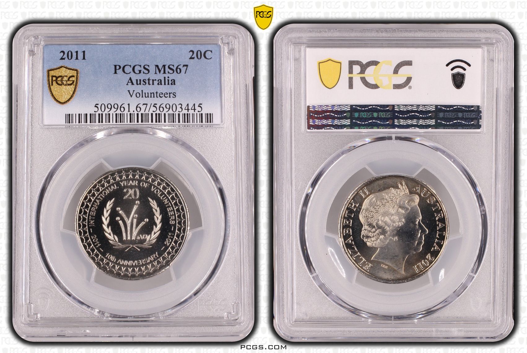 Volunteers, POP 7/0, Twenty Cent, 2011, PCGS MS67