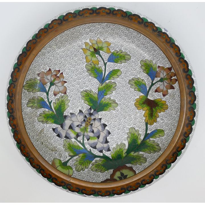 Old Chinese Cloisonne Lotus Bowl 8'' Diameter
