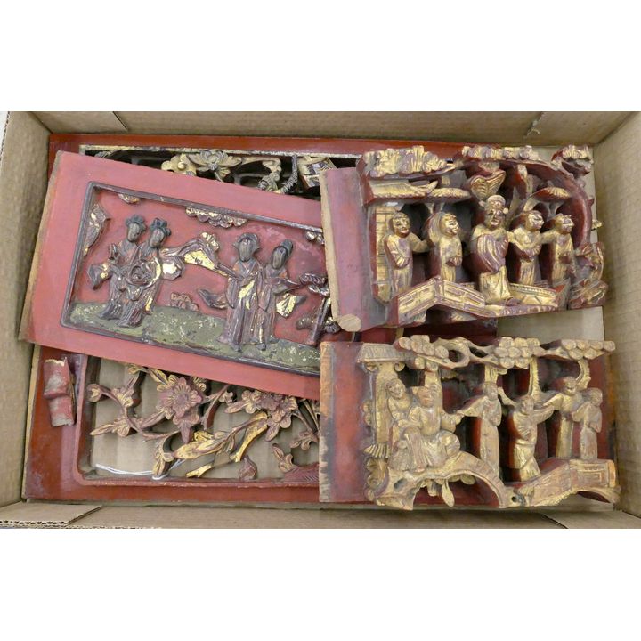 Box Antique Chinese Temple Panels 5pc
