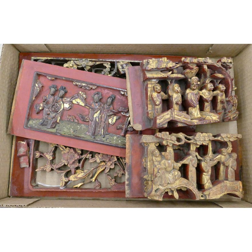 Box Antique Chinese Temple Panels 5pc