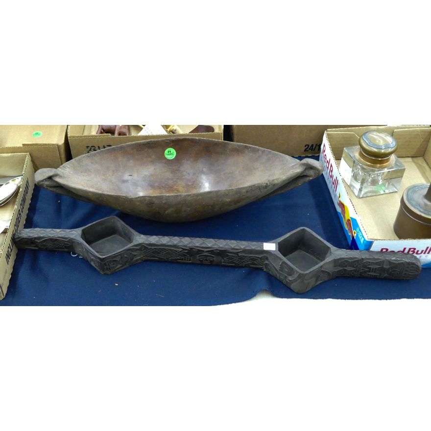 2pc Old Sepik River Wood Bowl and Measure 18'' and 23''