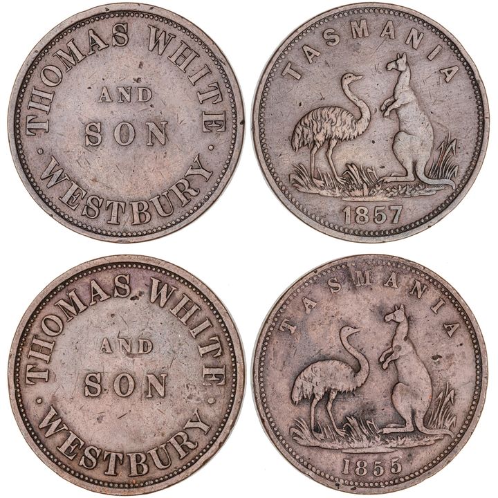Westbury, Tasmania, Thomas White & Son, Penny, 1855, VF