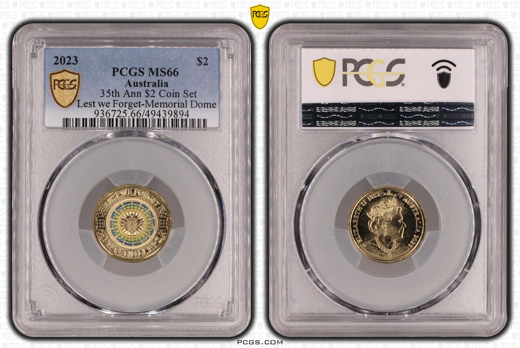 35th Ann $2 Coin Set Colorized Lest we Forget-Memorial Dome , Two Dollar, 2023, PCGS MS66
