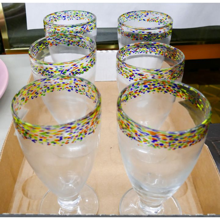 Box 6pc Vintage Confetti Sundae Glasses 7.5''