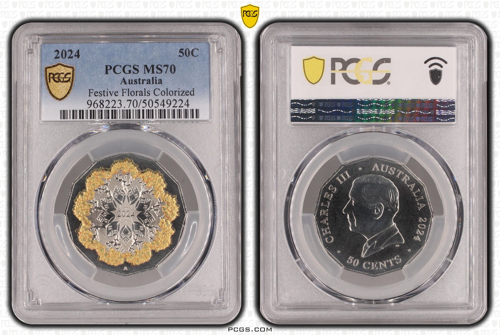 Festive Florals Colorized, Fifty Cent, 2024, PCGS MS70