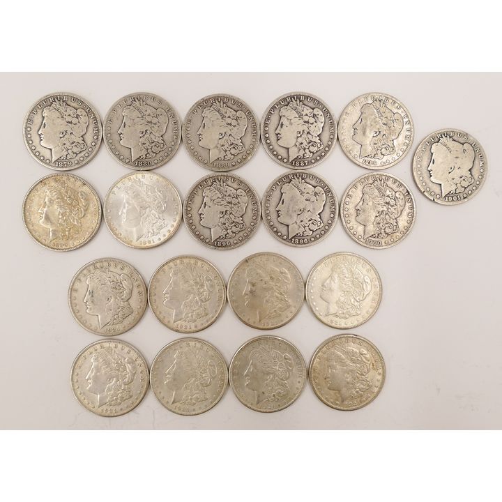 19pc United States Morgan Silver Dollar Coins
