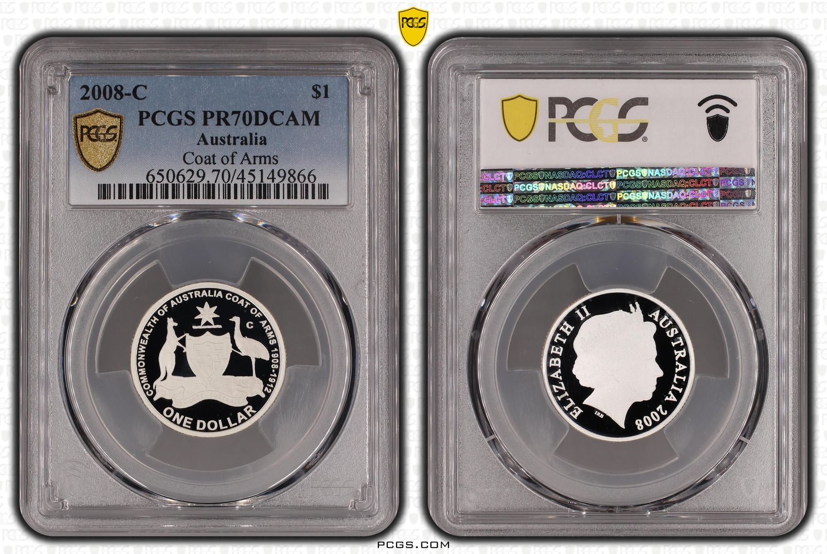 2008-C Australia One Dollar, $1 Proof Coat of Arms PCGS - PR70DCAM POP 5/0 -866