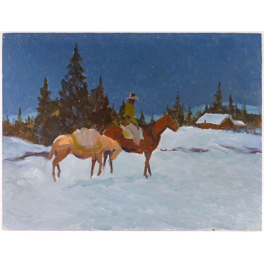 Gene Amondson ''Winter Cowboy Returns to Ranch'' Oil on Masonite