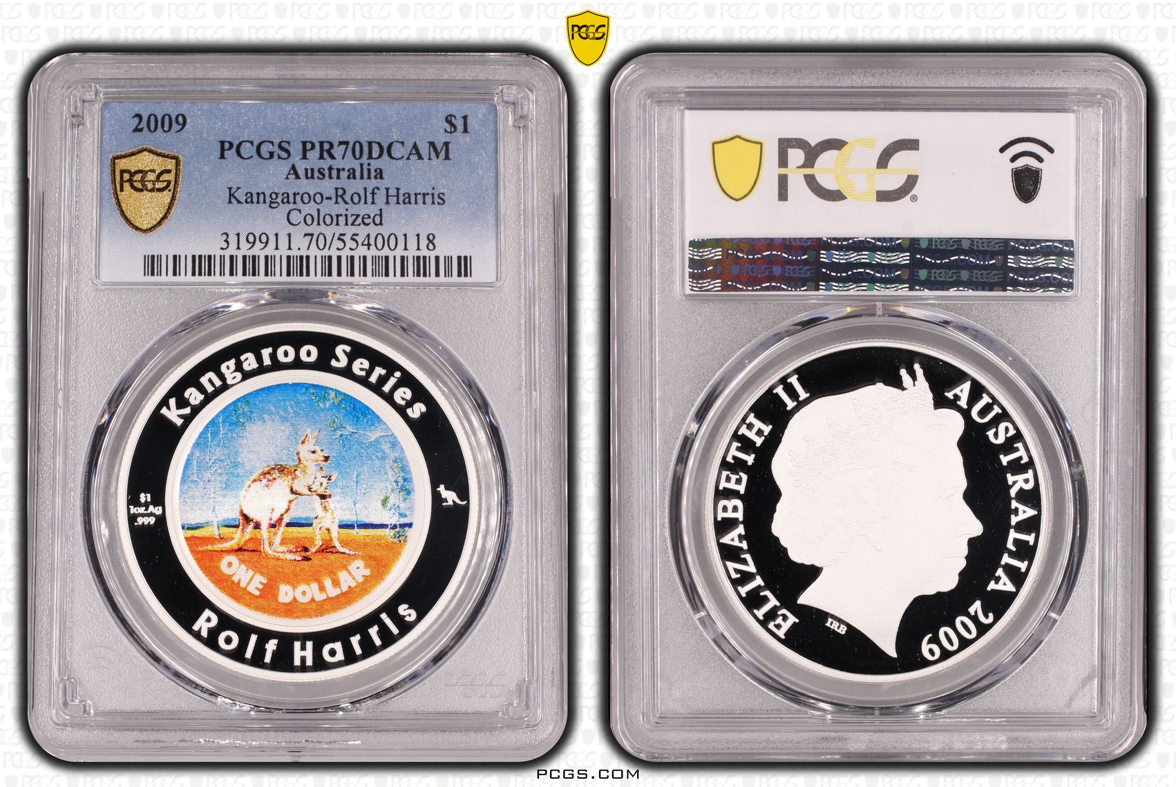 Kangaroo Colored Ag-Rolf Harris design, POP 3/0, One Dollar, 2009, PCGS PR70DCAM