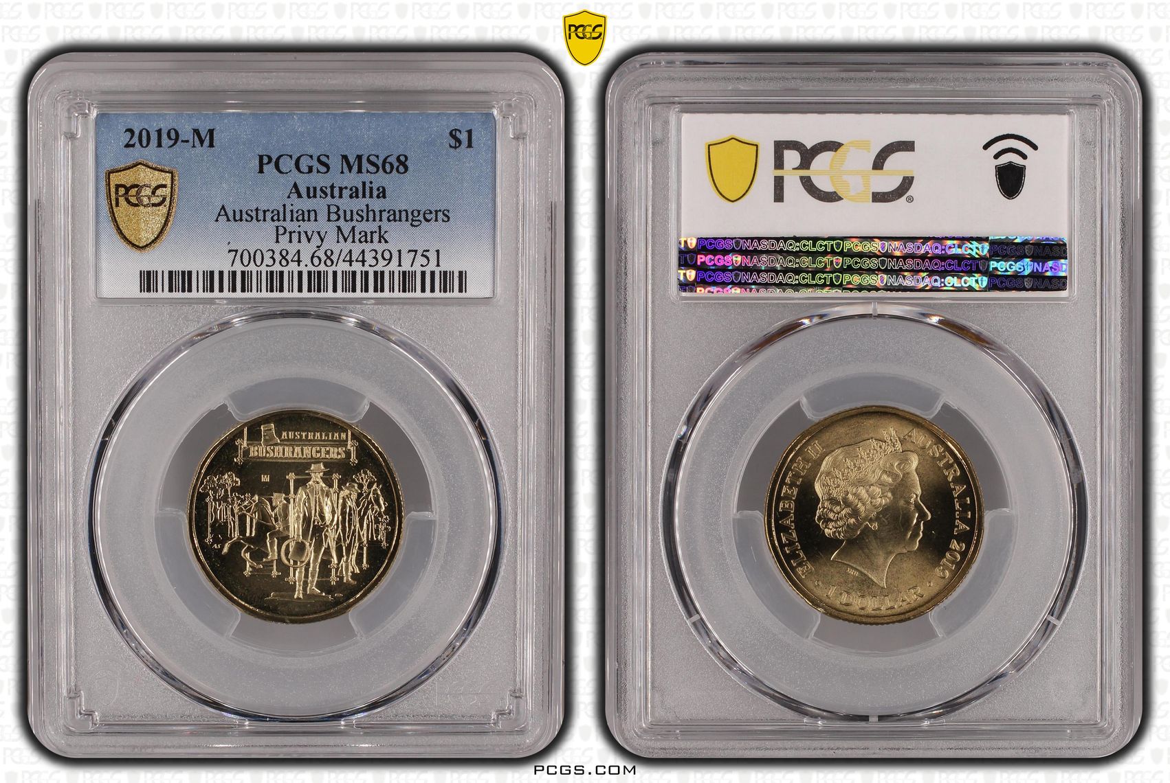2019-M Australia One Dollar, $1 Australian Bushrangers, Privy Mark PCGS - MS68 -751