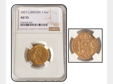 1827 GEORGE IV BARE HEAD SOVEREIGN AU55