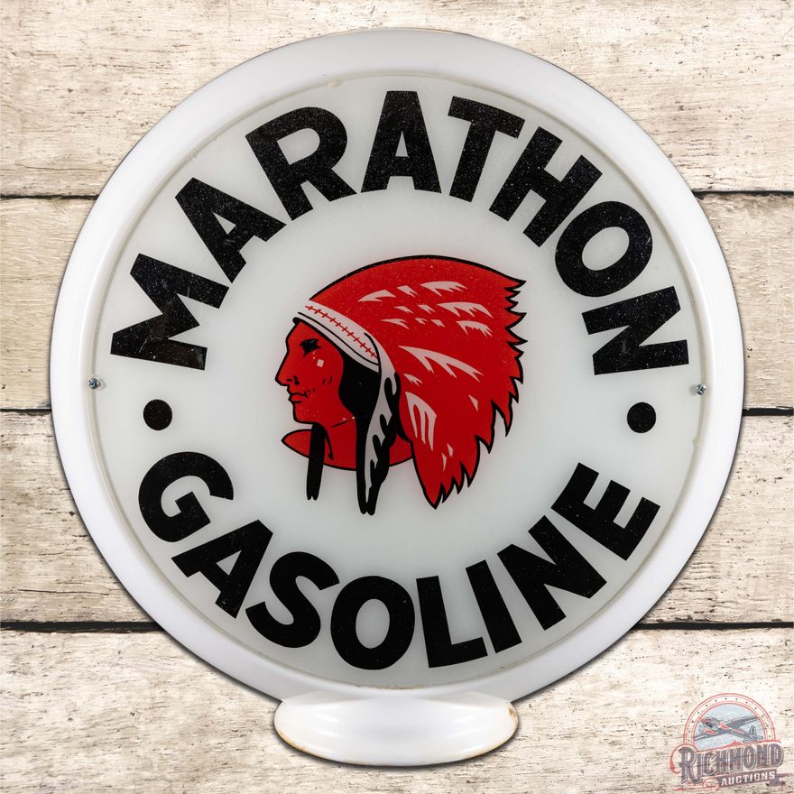 Marathon Red Indian Gasoline Complete 13.5" Gas Pump Globe Milk Glass Body