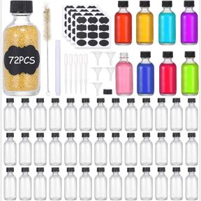 MMONDOD (PACK OF 72) 2OZ SMALL CLEAR GLASS BOTTLES(60ML) WITH LIDS BOSTON ROUND TRAVEL BOTTLES FOR VANILLA HOT SAUCE JUICE WHISKEY