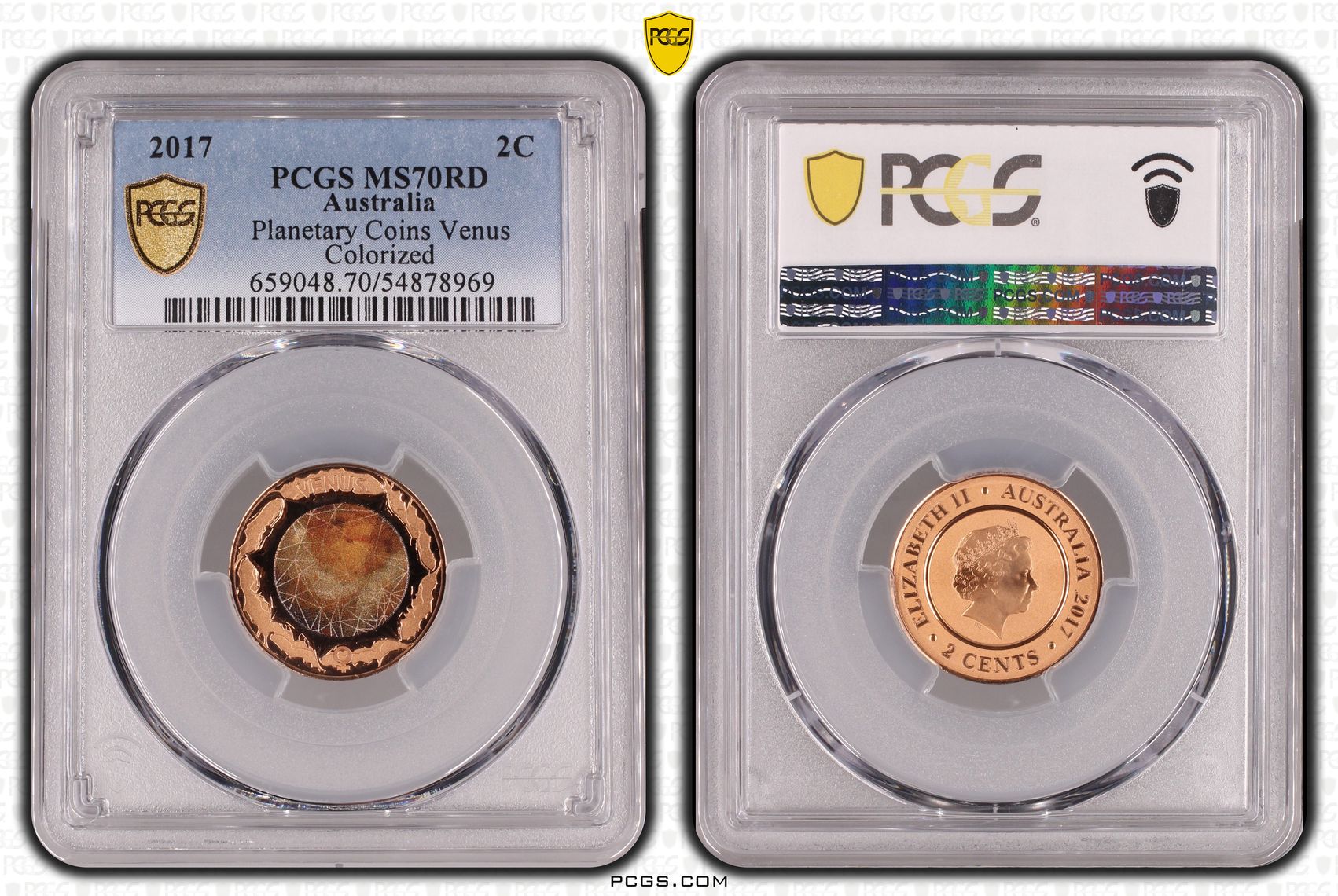 Planetary Coins Venus Colorized, Two Cent, 2017, PCGS MS70RD